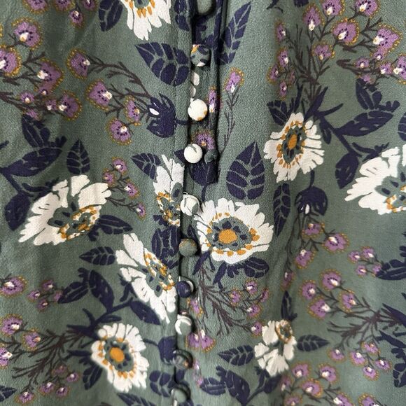 Free People Magic Mystery Size XS Boho Green Floral Mini Tunic Dress Bell Sleeve - Picture 9 of 16